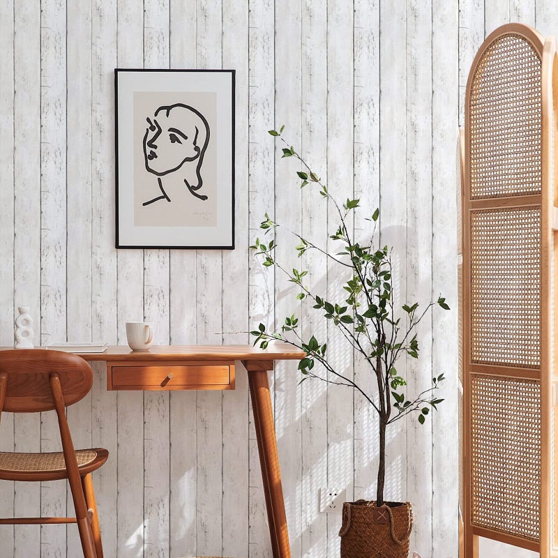 Decoroom Shiplap Peel and Stick Wallpaper 17.71" X 118" - Wood Contact Paper White Wood Plank Self-Adhesive Removable Vinyl Wrap Wall Paper for Countertops Furniture Wall Covering Home Decoration - Image 5